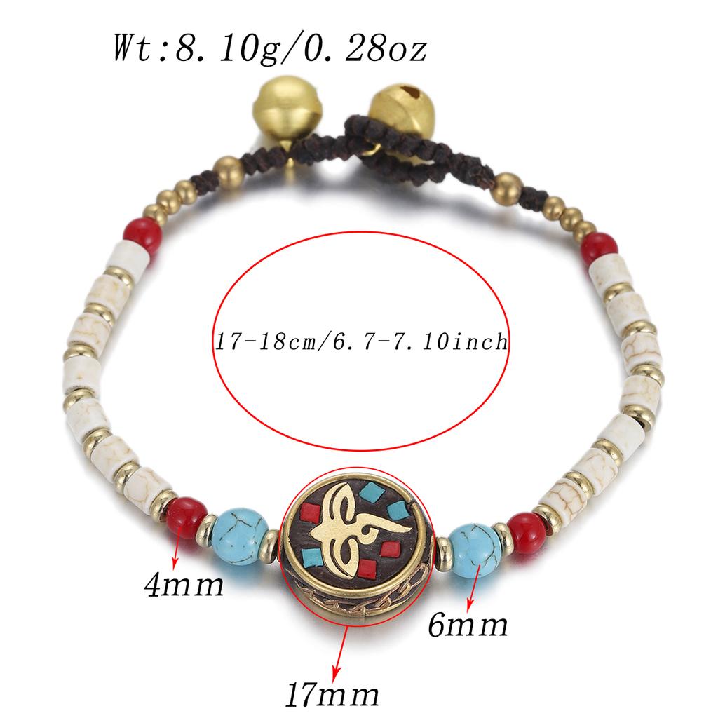Ethnic Nature Stone Nepal Copper Beads Bracelet Women Men Vintage Tibetan Buddhist Mantra Hand Prayer Wheel Bracelets Zircon
