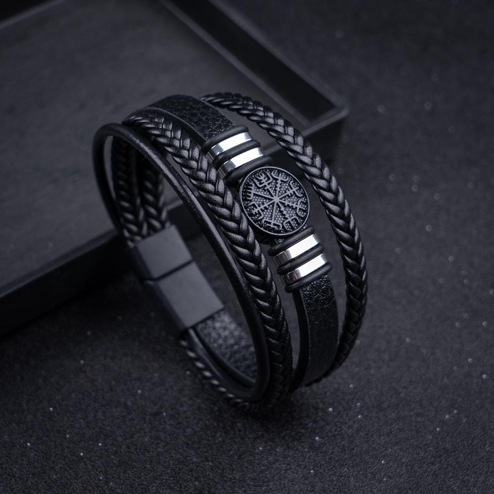 Men's Multi-layer Punk Leather Compass Bracelet - European and American Fashion Trend