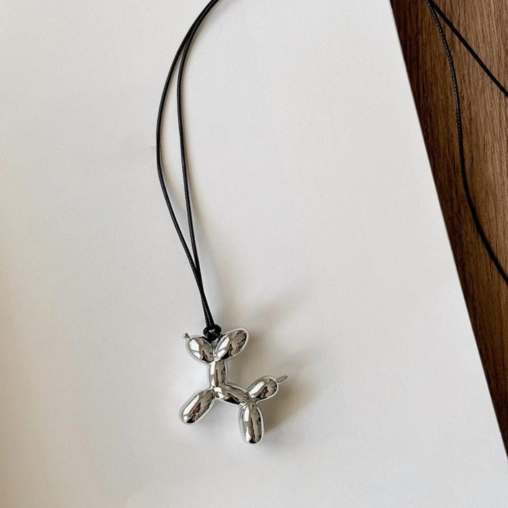 Süßer Stereo-Dackel Blume Schwarzes Seil Lange Halskette Ballonhund Anhänger Pulloverkette für Charm Design Schmuckzubehör Geschenk