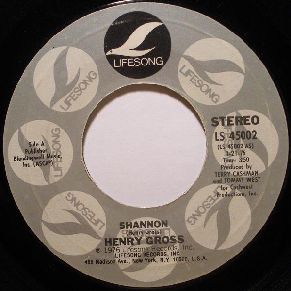 

7inch Record HENRY GROSS - Shannon LS45002 Lifesong 1976 US Rock Used