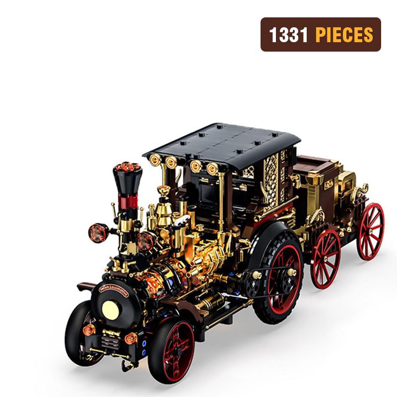 Creative 1331Pieces Vintage Mechanical Steam Car Building Blocks Retro Steam Punk Vehicle Desktop Decoration Bricks Toys
