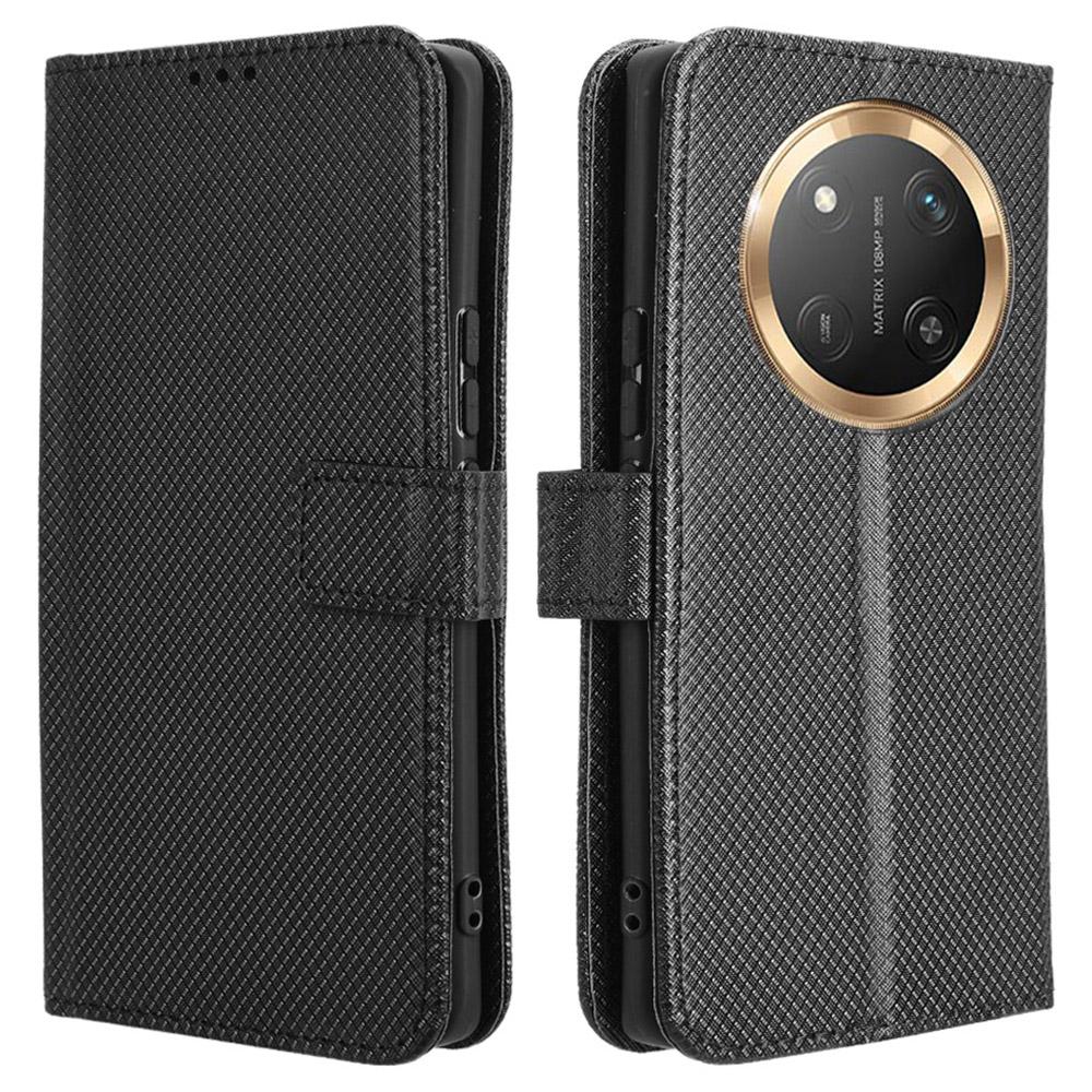 Wallet Phone Case for Honor Magic7 Lite 5G/X9c 5G/X60 Pro 5G PU Leather Diamond Texture Cover