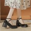 With Skirt Mary Jane French High Heels New Autumn Retro Straps Thick Heel JK Shoes