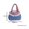 Korean Artistic Retro Plaid Handbag with Lace Trim In Red & Blue