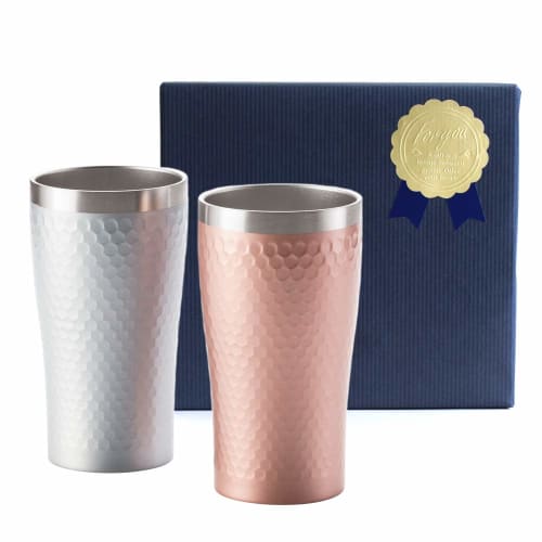 Marusan Kondo Diana 05677 Stainless Steel Beer Glass Thermos Tumbler, Silver & Pink, 370ml, Vacuum Insulated, Gift Wrapping Available, Pack of 2