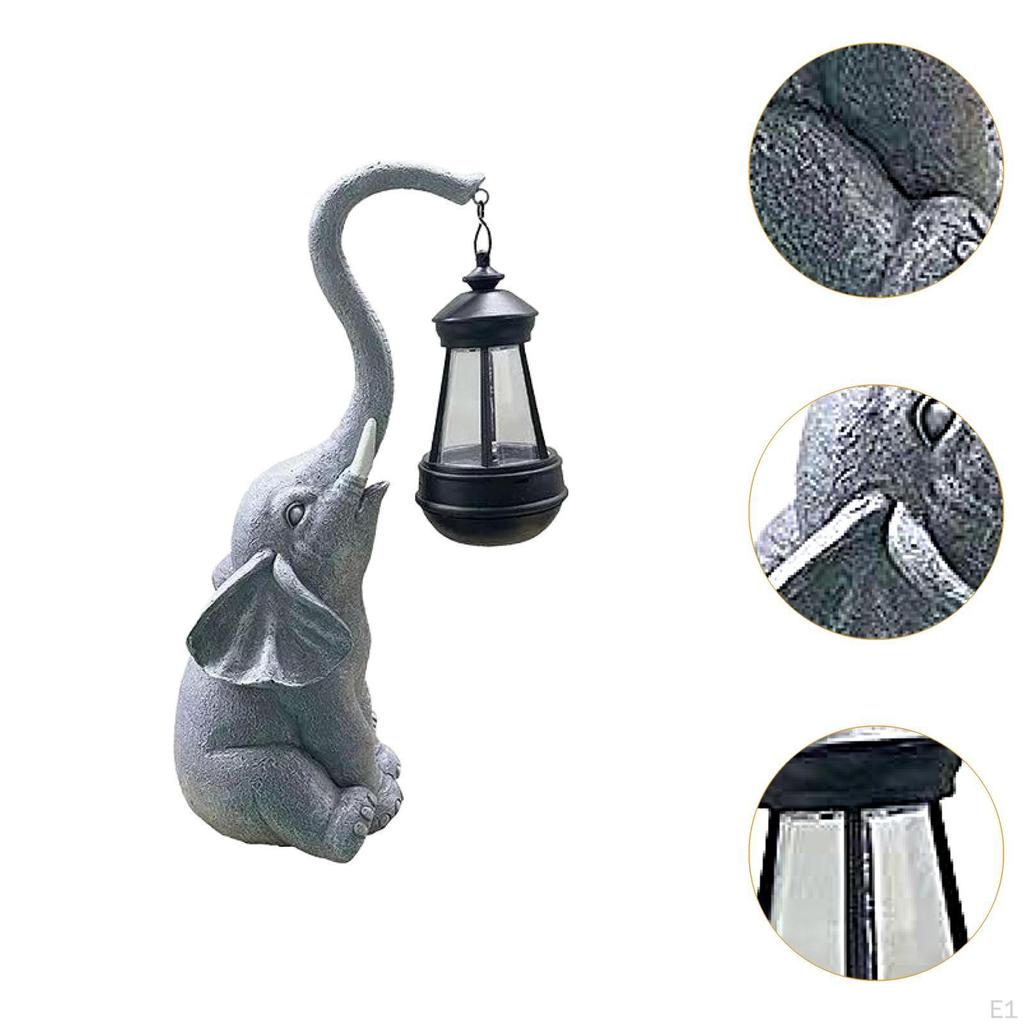Solar Elephant Statue Garden Decor Unique Resin Creative Ornament Outdoor Figurine for