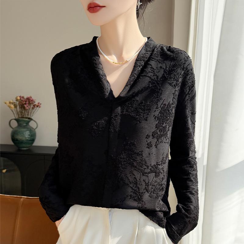 

New Elegant Style Sweater for Women, Fashionable and Slimming, Versatile Long-sleeved V-neck Thin Base Layer Coat 2XL чорний
