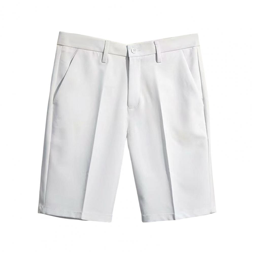 Men Office Shorts Elegant Men's Business Suit Pants with Mid Waist Button Closure Knee Length Formal Office for A for Men