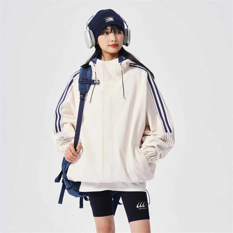 Hooded Jacket for Men and Women Stripes Autumn and Winter New Couple Loose Youth American Light Luxury Fashion Casual Top Jacket