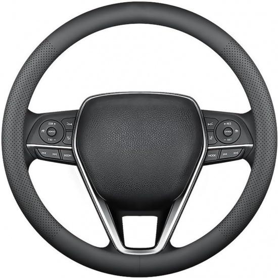 LKWLIKEI Nappa Premium Leather Car Steering Wheel Cover, Non-Slip, Breathable, Universal 15 Inches, Black.