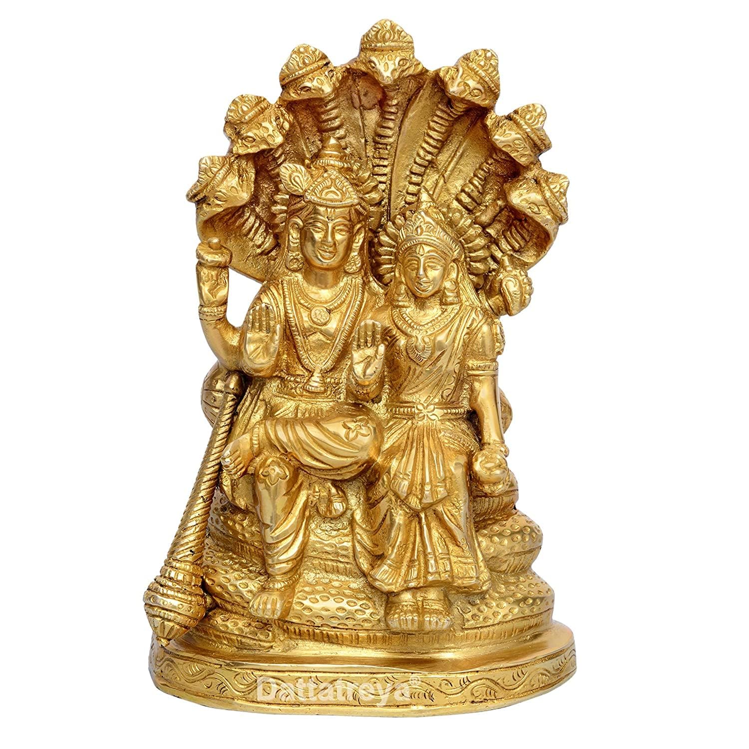 Lord Vishnu & Maa Lakshmi Decorative Idol, God Vishnu Laxmi, Brass - 8.5 Inch