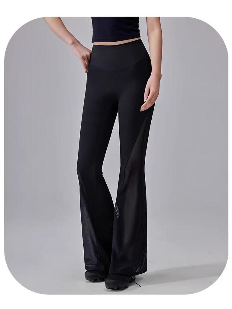 High-Waisted Breathable Yoga Pants with Mesh Stitching and Hip-Lift Design - Micro Flare Running and Training Leggings