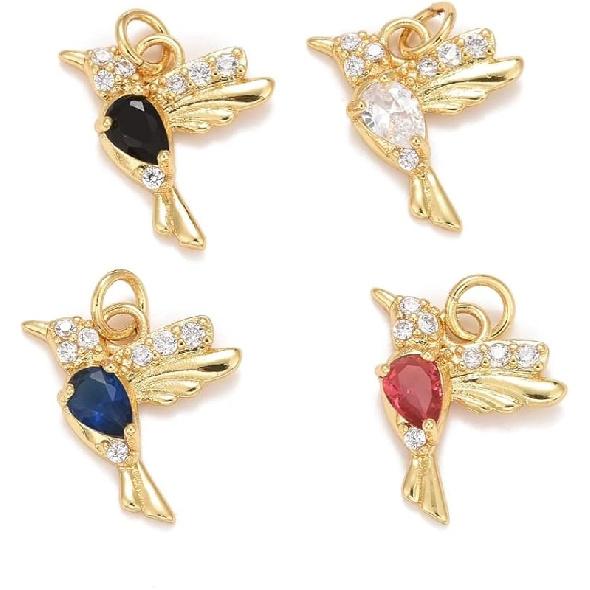 LiQunSweet 12 Pcs 6 Colors Golden Crystal Heart Charms Brass Micro Pave Cubic Zirconia CZ Stone Mini Charm Bulk for Necklace Earrings Jewelry Making