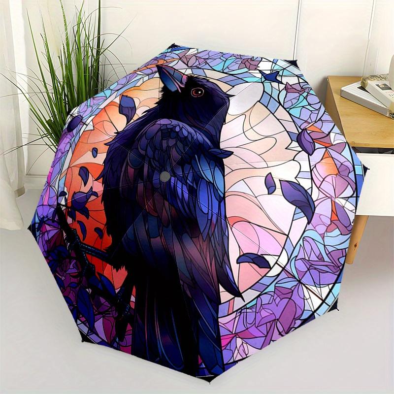 

Stained Glass Raven Wall Art Decor - Circular Design with Purple and Blue Colors, Unique Home Decoration for Living Room or Bedroom Umbrella, Mother s
