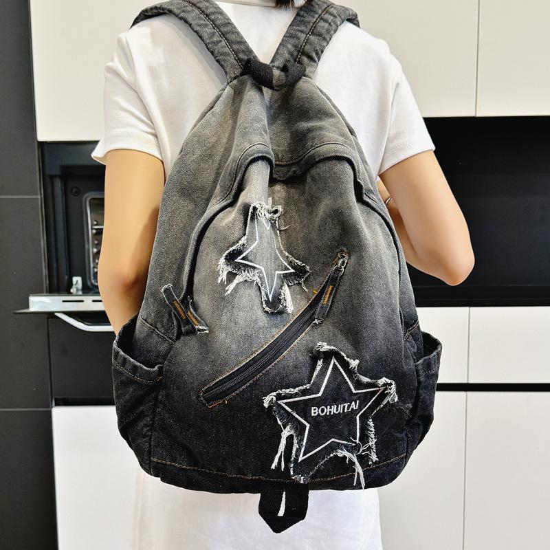 Zaino Scolastico, Zaino in Denim di Grande Capacità Stile Coreano 1011 Nuovo Zaino per Studenti Universitari, Zaino da Donna Versatile Sofisticato Tendenza