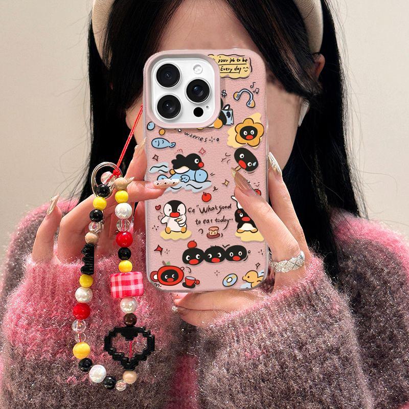 Case For Redmi Note 14 4G 13 12 PRO 5G Plus 11S 13C 14C 12C 12 13 A5 A3 Bracelet Chain Cute Pingu PU Leather Cover
