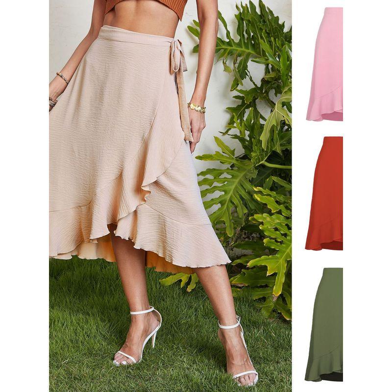 Solid Color Tied Irregular Skirt Women's Pure Color High Waist Tether Asymmetrical Skirt