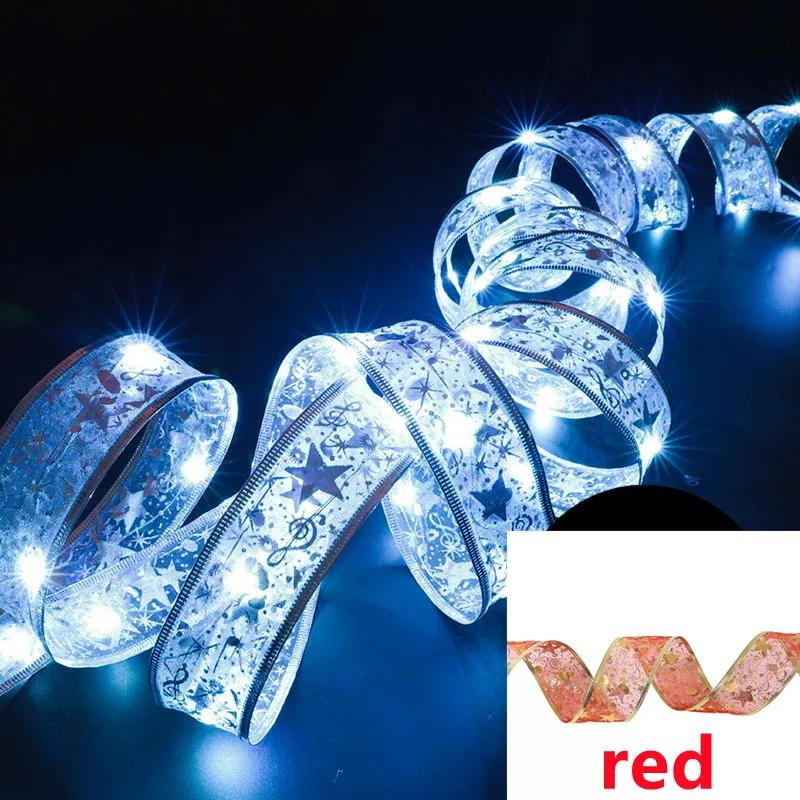 LED Ribbon Decoration Lights 10m Christmas Tree Decoration Ornaments Lace Bows String Lights Navidad Home Decors New Year 2025