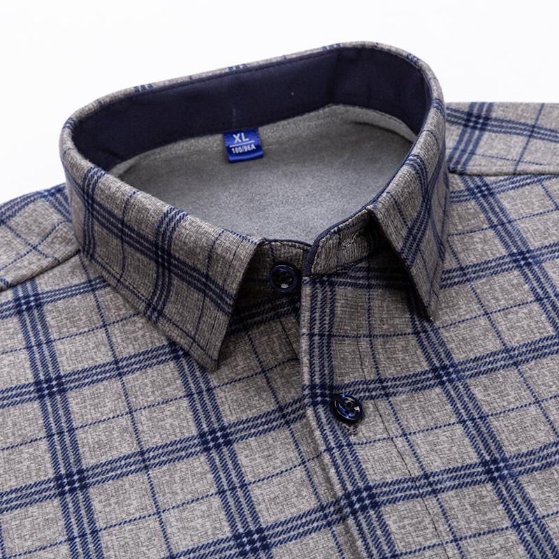 Autumn Winter Thicken Fleece Shirts For Men Business Plaid Shirt Long Sleeve Warm Clothes Male Single Pocket Classic Check Shirt