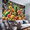 Tropical Fruits Water Splash Tapestry, Pineapple Watermelon Background Cloth, Kitchen Wall Decor