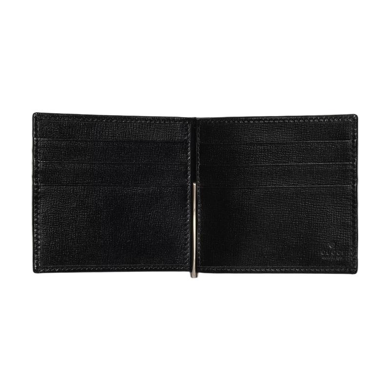 Gucci Ikonisches Muster Form ineinandergreifendes G Canvas mit Lederbesatz Canvas-Tasche Kartenhalter Geldbörse Herren Schwarz