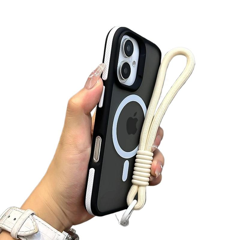 Luxus mit Lanyard Magsafe Mattes Durchscheinendes Case für iPhone 16 12 13 14 11 15 Pro Max Plus Magnetische Kabellose Ladehülle
