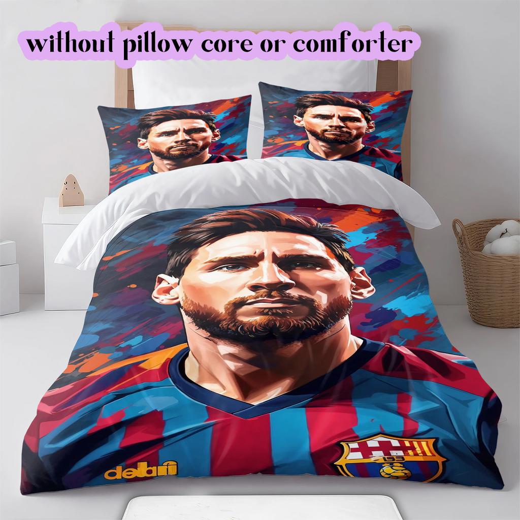 Soccer superstarPattern Bedding Quilt Set Quilt Cover Pillowcase Home Decoration Birthday Gift (1 * Duvet Cover + 2 * Pillowcase, Without Core)