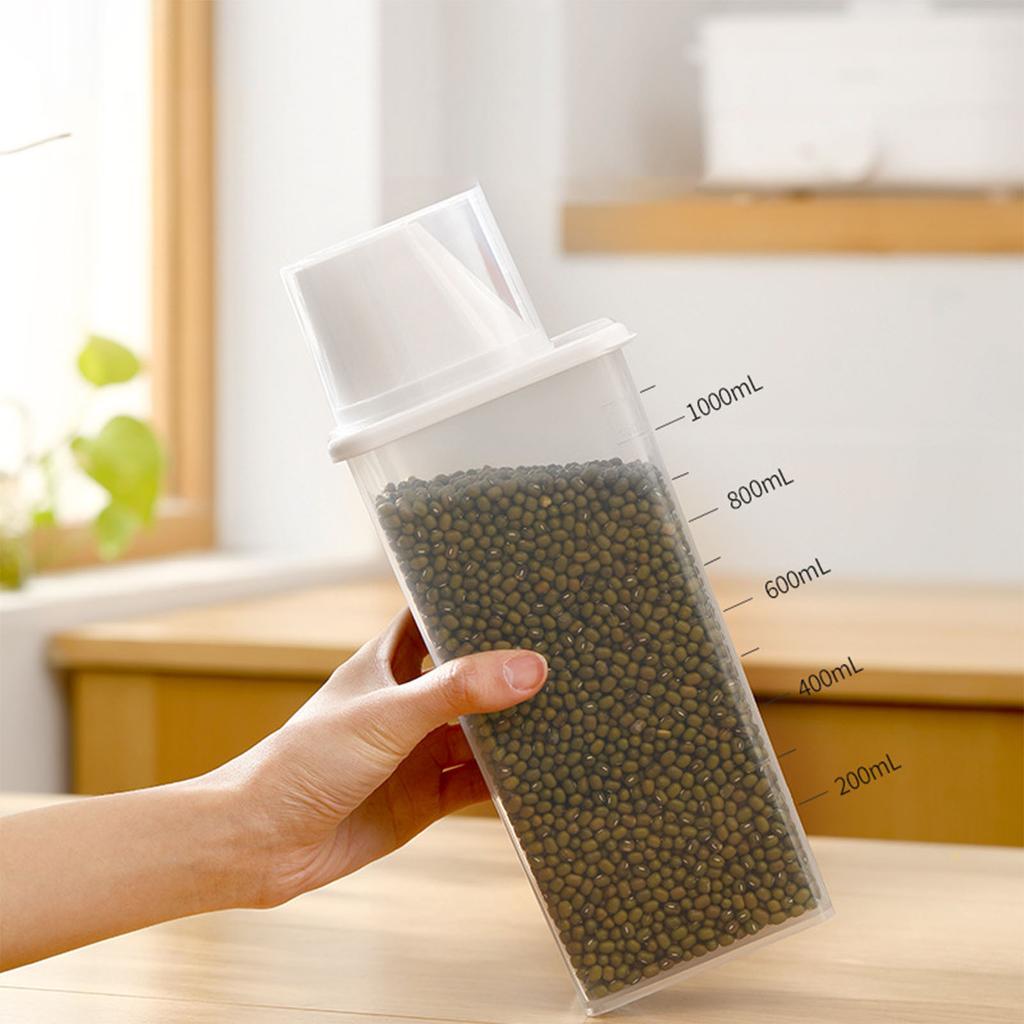 Cereal Container Plastic Transparent Sealed Dry Food Storage Dispenser Pantry Organization Canister with Measuring Cup