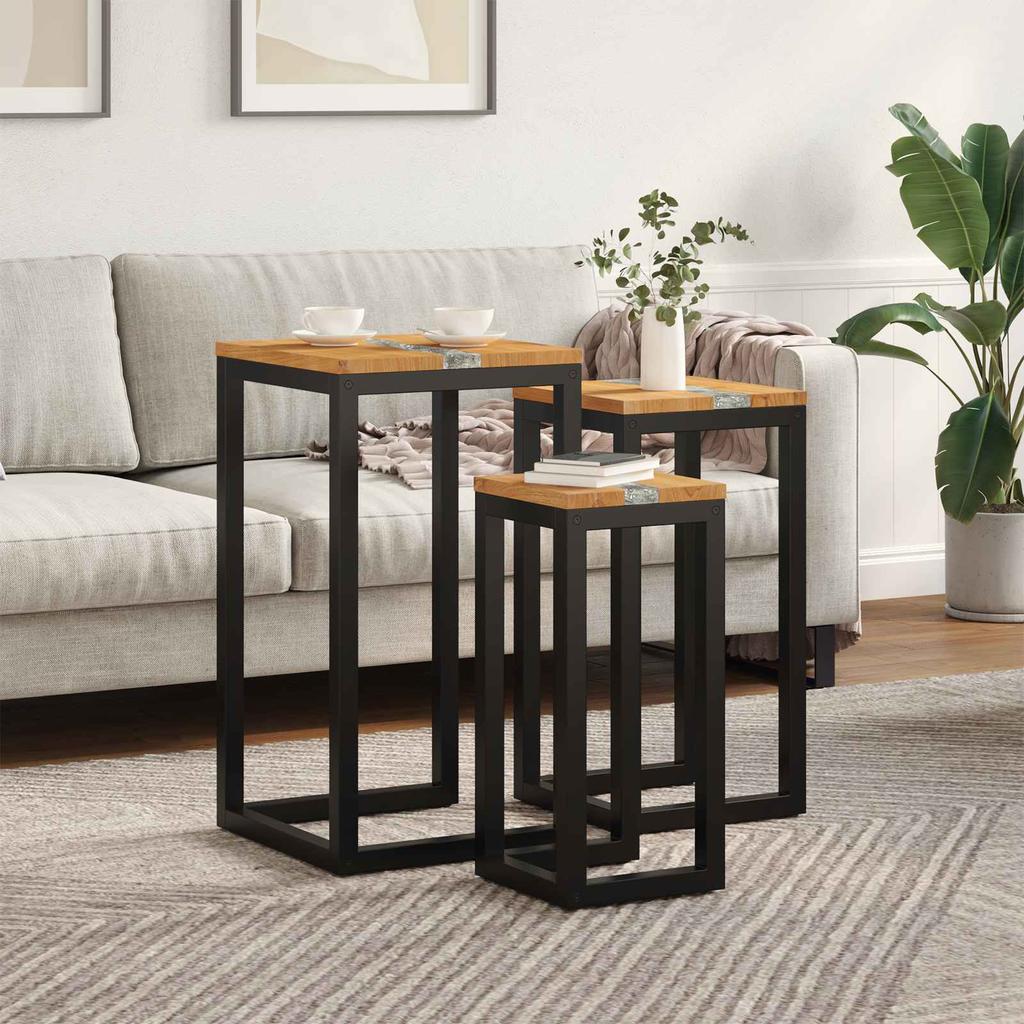 Nesting Table Set 3 Pcs Brown Solid Teak Wood