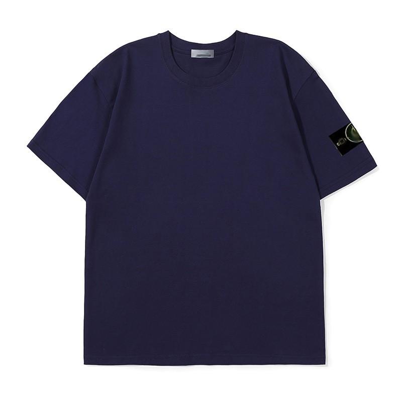 Stoneh Classic Patch Solid Color T-Shirt Men Women High Street Basic Short Sleeve Crewneck Casual Top