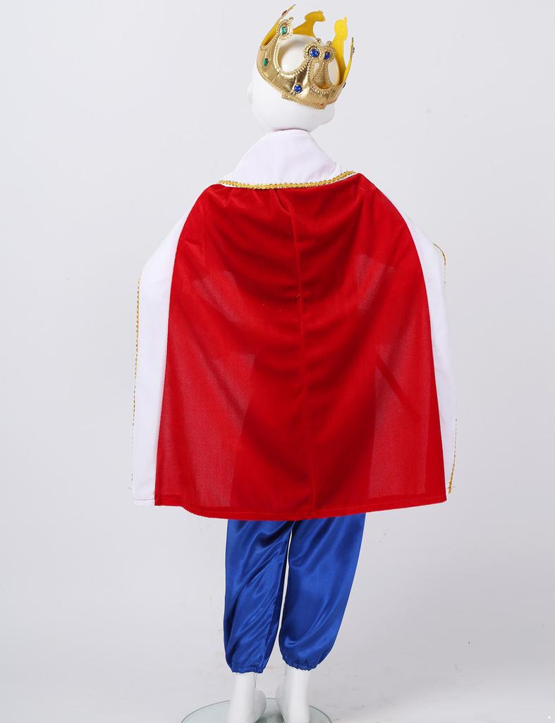 Costume Cosplay da Re Medievale per Bambini Ragazzi Outfit Top con Pantaloni Cintura Mantello Fascia Bastone Calzini Set per Halloween Travestimento