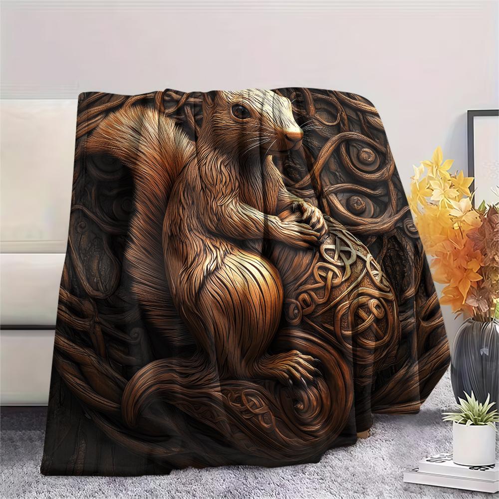 Ardilla, Manta de Franela con Patrón, Alta calidad Cómoda para Todas las Estaciones, Decoración del Hogar, Calidez y Comodidad, Perfecta para Regalos.