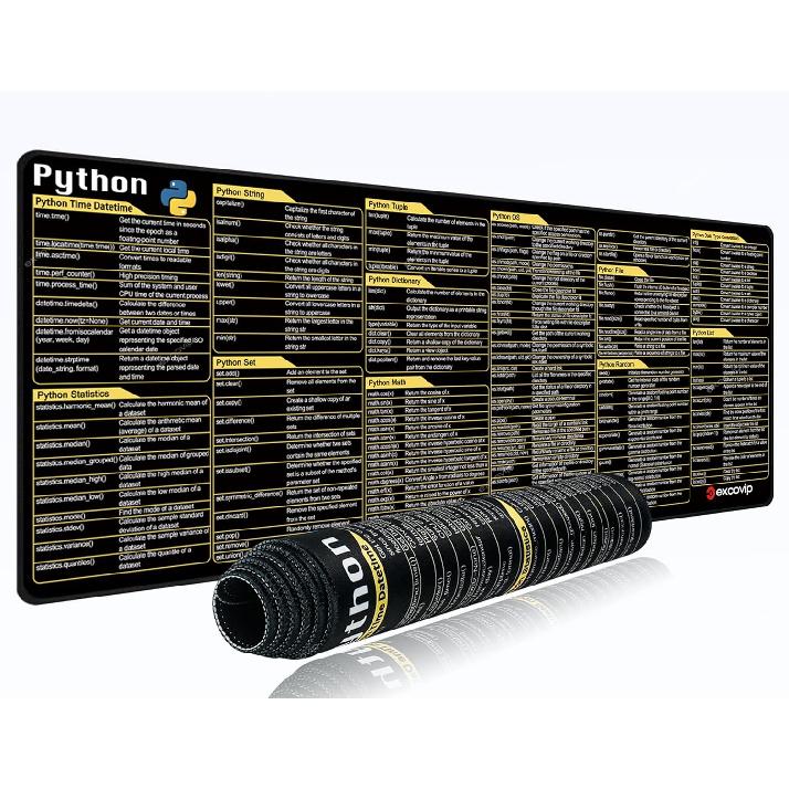 Python Commands Shortcuts Mouse Pad -80x30x0.2 Cm Extended Large Cheat Sheet Mousepad PC Office Spreadsheet Keyboard Mouse Mat Non-Slip Stitched Edge