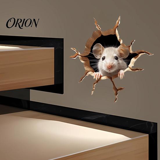Reusable Glass Window Stickers Peeking Mouse Wall Sticker, 3D Broken Hole Effect Decals, Funny Decals Stickers, Removable PVC Art for Bedroom