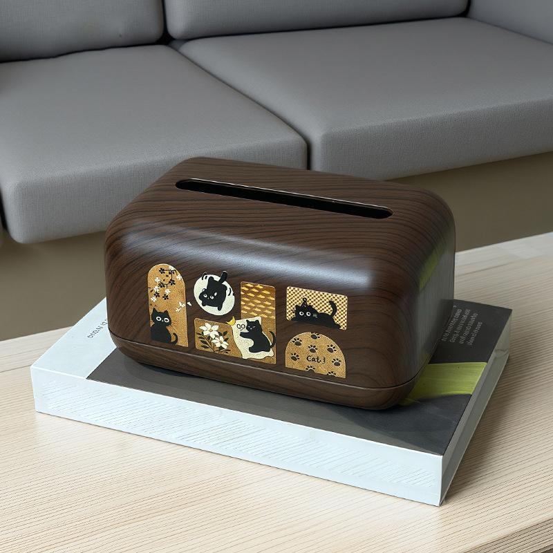 Vintage Simple Walnut Color Tissue Box Household Cat Wood Living Room Storage Carton Wooden Tissue Storage Box