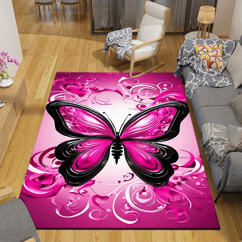 1pc Pink Butterfly Print Design Area Rug - Soft, Anti-Slip, and Durable Gaming Room Decor for Bedroom