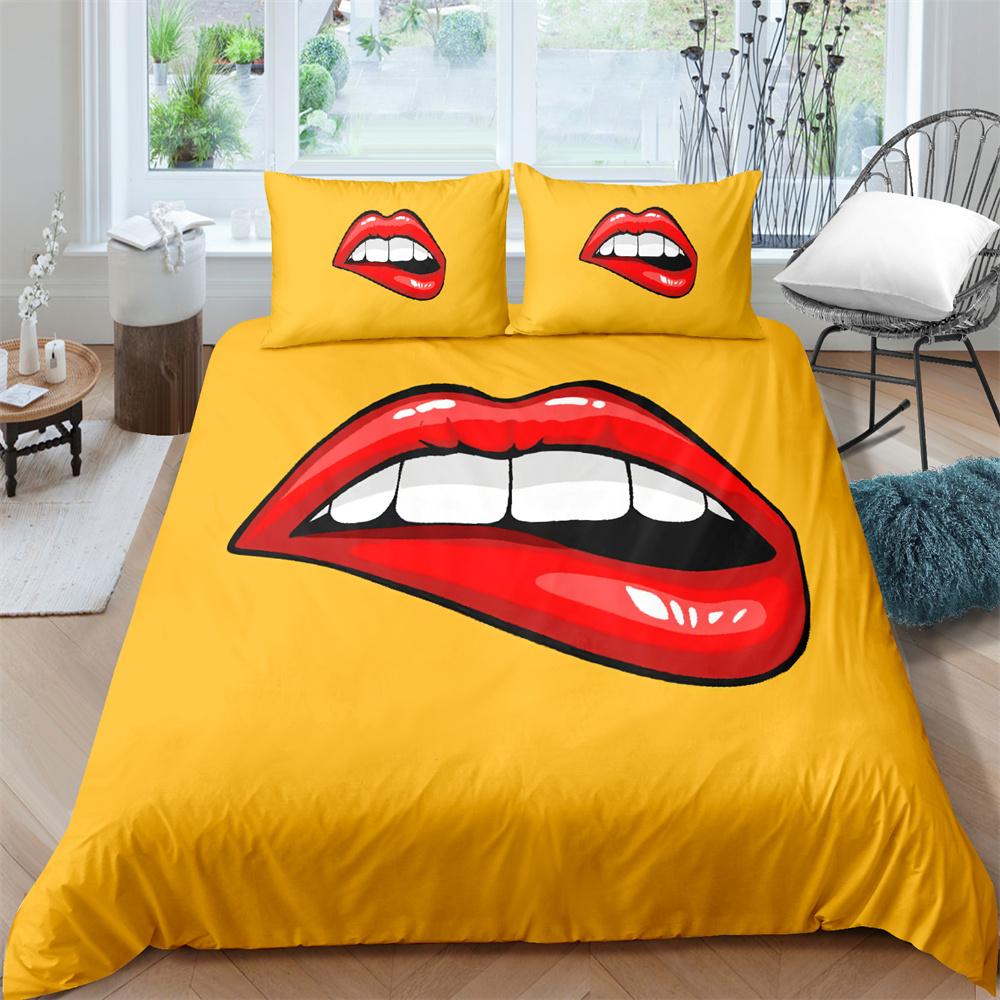 Kiss Sexy Lips King Queen Duvet Cover Red Mouth Bedding Set For Girl Modern Fashion Quilt Cover 2/3pcs Polyester Comforter Cover