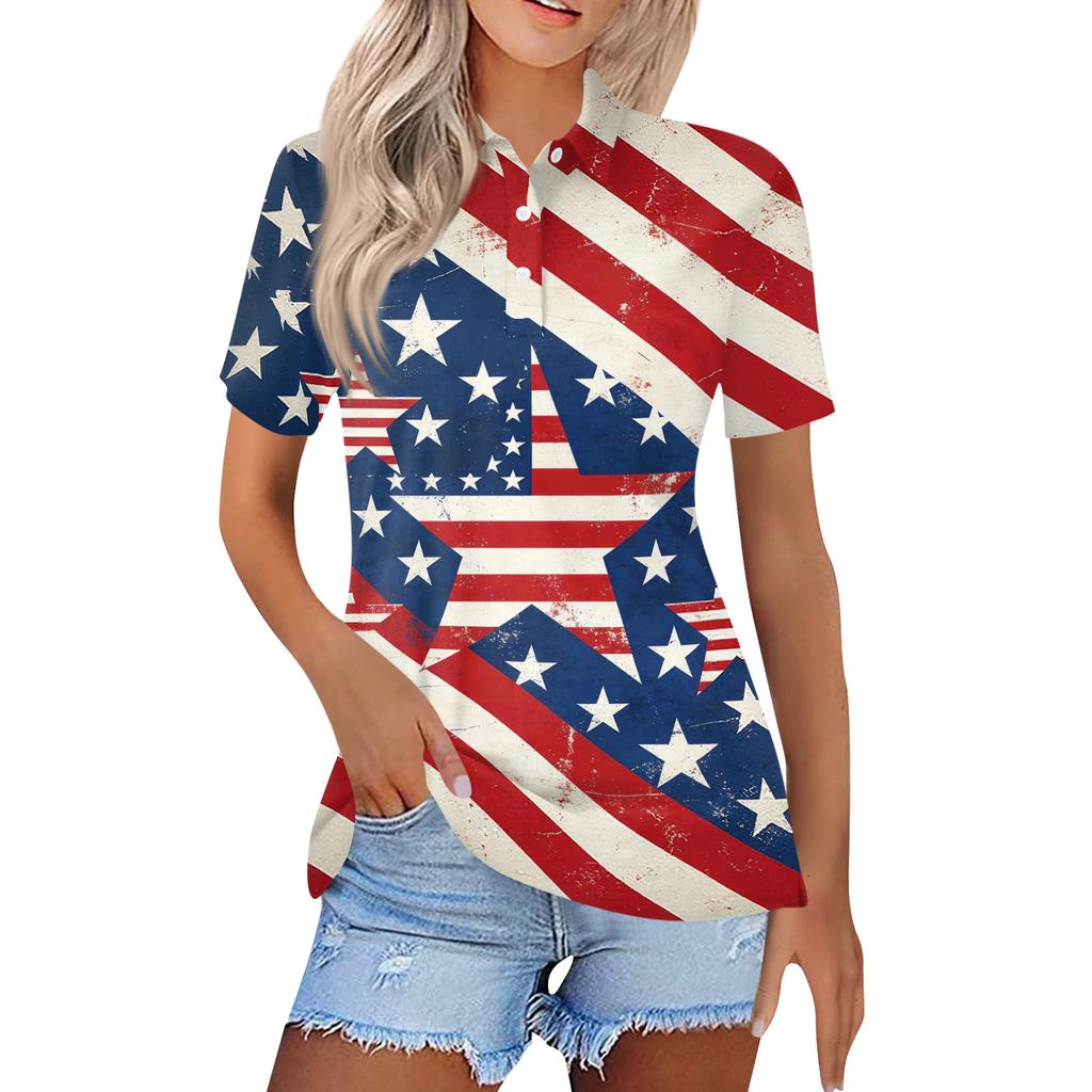 Women's Fashion Casual Lapel Short Sleeve Printed Shirt Women's Button Up Tops