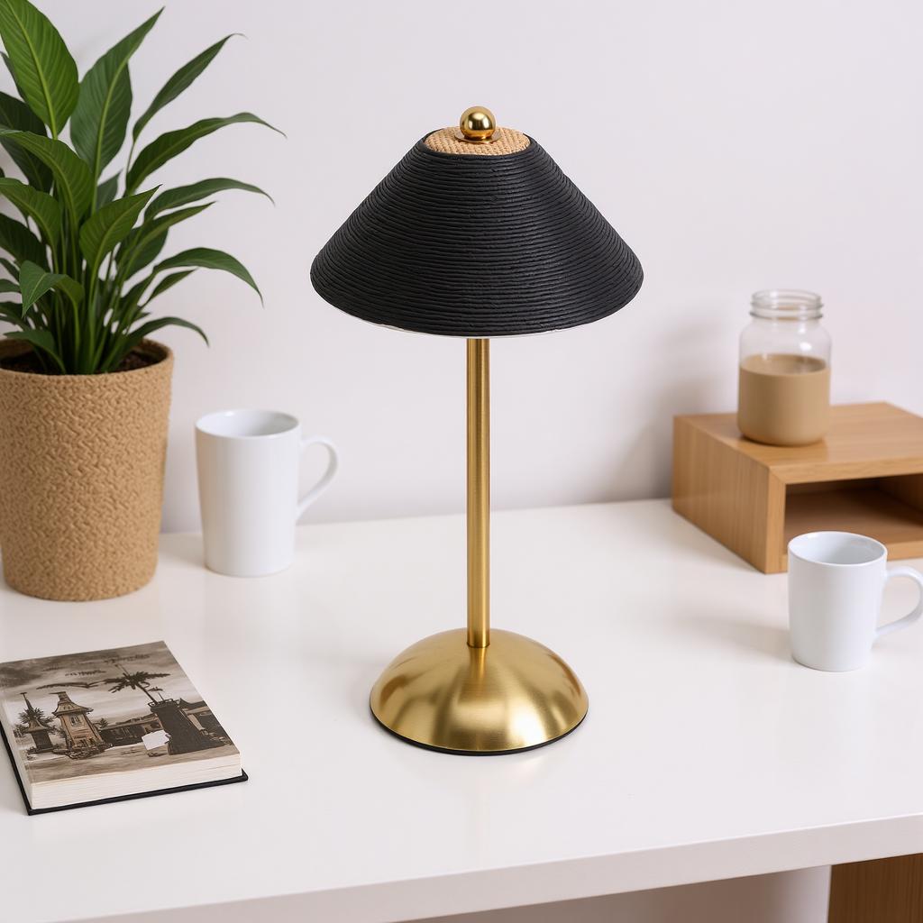 Table Lamp 3 Colors Cordless Handwoven Paper Rope Lampshade Bedside Table Lamp for Bedroom