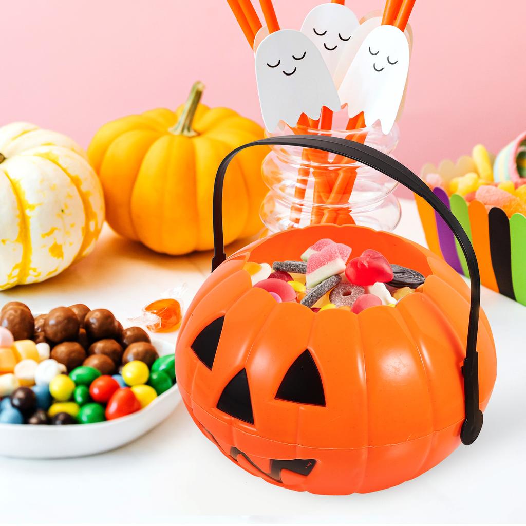 Trick or Treat Pumpkin Bucket Candy Bag Halloween Party Decoration Kids Plastic Buckets Small Container Treat Holder Gift