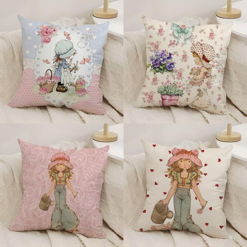 Sweet Anime S-sarah Kay Cushion Cover Silky Short Plush Double-Sided Printed Pillow Case for Sofa All Seasons Home Decor Gift