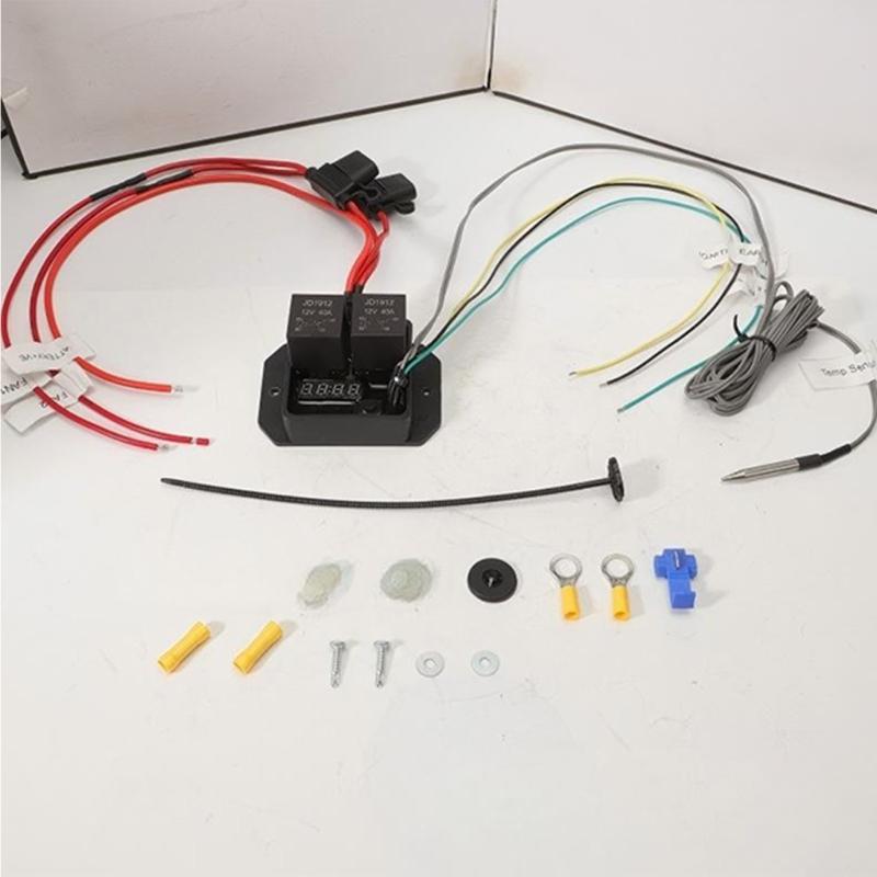Adjustable Radiator Fan Controller Switches Kit For 12V 24V Vehicles Supports 2 Fans With Digital Temperature Readout