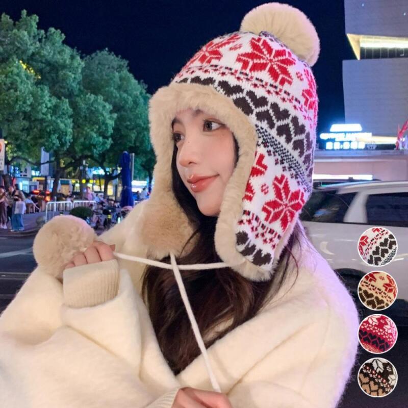 Women s Winter Warm Snowflake Pattern Fur Hat C7339_Beige
