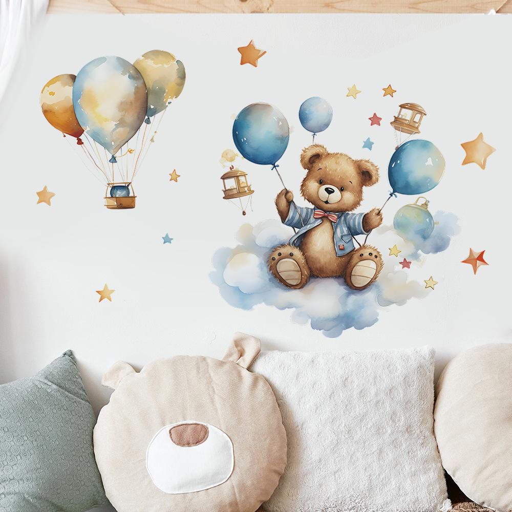 Cartoon Bear Elephant Balloon Star Wall Decals for Children's Room Bedroom Background Decoration Self Adhesive Wall Stickers