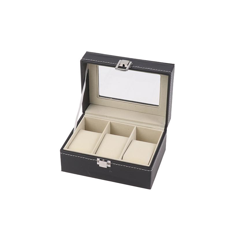 1 Stück Schwarze PU-Leder-Uhrenbox Vitrine Organizer Mit Glasdeckel mit Rahmen Und Herausnehmbarem Kissen Für Männer Und Frauen