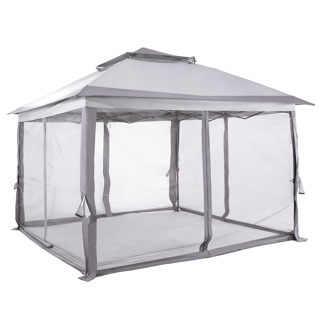 10x10ft Double Roof Canopy Tent with Metal Frame & Stakes & Mosquito Nets with Privacy Screen for Outdoor Camping/Lawn/Backyard