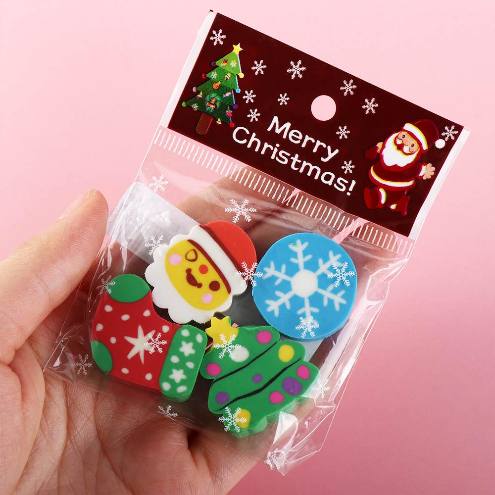 Cartoon Christmas Erasers Funny Kawaii Stationery Prize Gift 1D Three-dimensional Shape Santa Claus Christmas Eraser Set