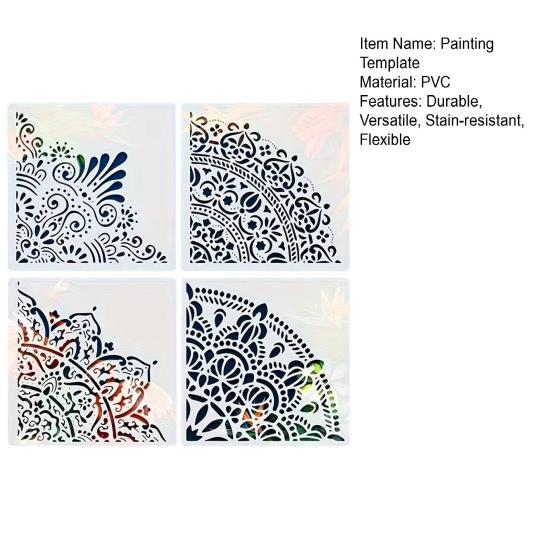 Painting Stencil Set 11.8 Inch Large Reusable PVC Templates with Geometric Floral Patterns Decorative Wall Stencil for DIY Art & Home Decor