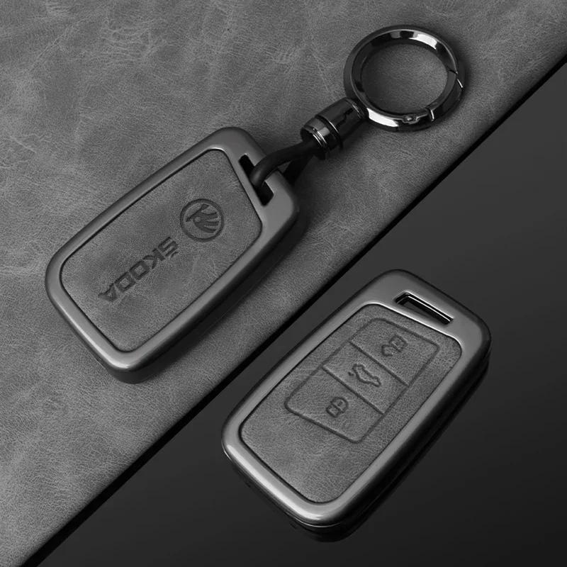 Car Sticker 2025 Hot Leather Zinc Alloy Car Smart Remote Key Case Full Cover Protector Shell Fob for Skoda Kodiaq Superb A7 Auto