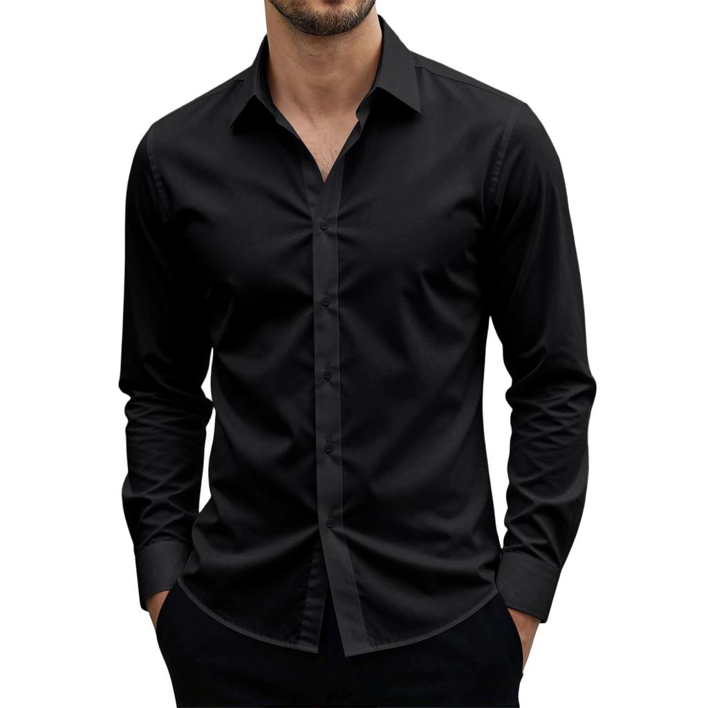 Men Long Sleeve Stretch Shirt Anti Static Breathable Wrinkle Resistant Fade Resistant Button Down Solid Business Formal Dress Shirt